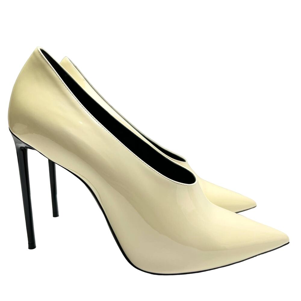 SAINT LAURENT Teddy High Vamp Patent Leather Pumps size EU 39.5 US 9.5 Coquille